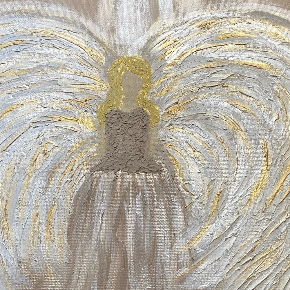 12x16 Hand painted mixed media Angel painting on canvas neutrals gold metallic - Picture 13 of 17